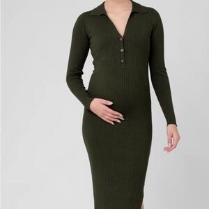 Ripe Olive Long Sleeve Ribbed Maternity Dress